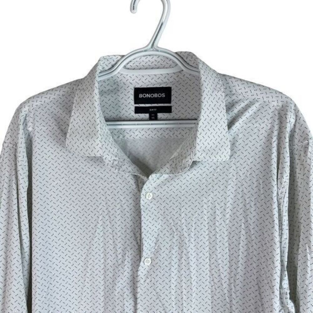 Bonobos Slim Fit Performance Shirt Mens 2XL White Geometric L/S Nylon Stretch‎